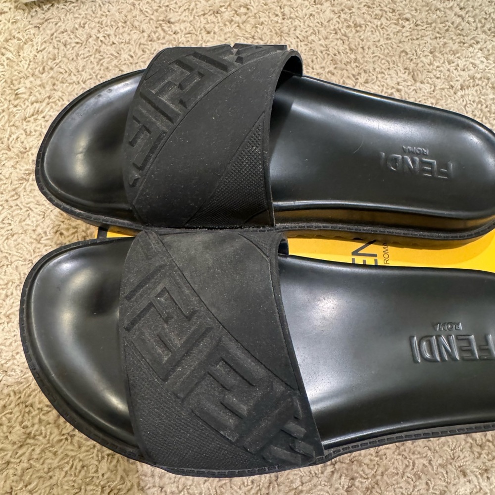 Fendi Embossed Black Slides